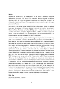 Les Enjeux de la Gouvernance au Mali