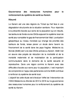 Gouvernance des ressources humaines en sante au Kanem