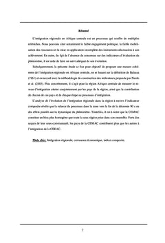Indice Composite d'Integration Regionale: Le cas d'Afrique Centrale