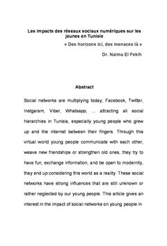 Les impacts des reseaux sociaux numeriques sur les jeunes en Tunisie