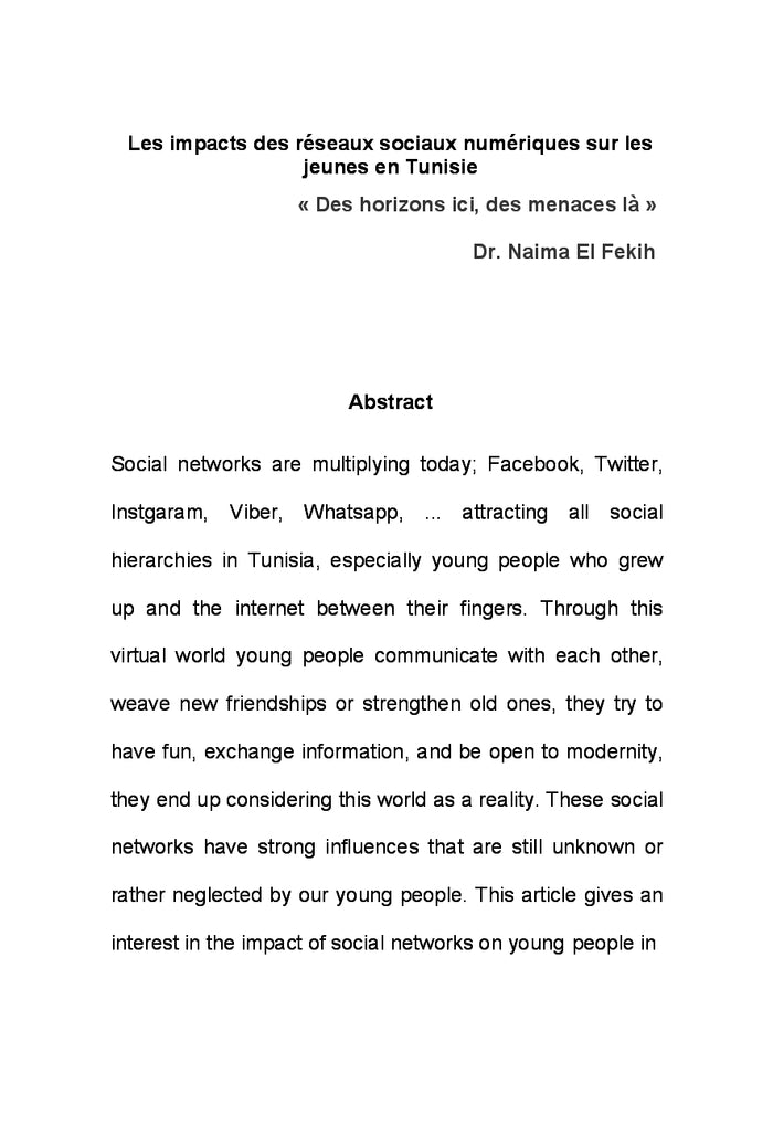 Les impacts des reseaux sociaux numeriques sur les jeunes en Tunisie