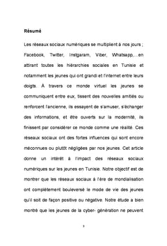 Les impacts des reseaux sociaux numeriques sur les jeunes en Tunisie