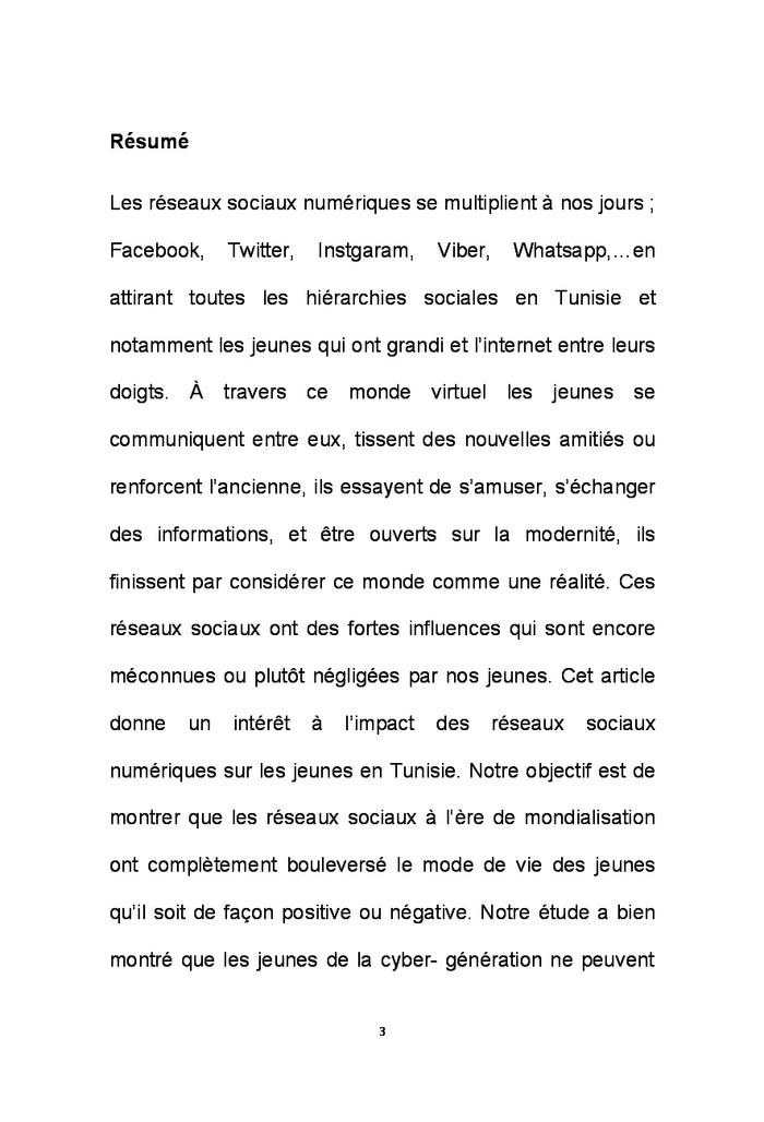 Les impacts des reseaux sociaux numeriques sur les jeunes en Tunisie