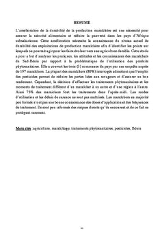 Evaluation des produits phytosanitaires et des doses utilisees en cultures maraîcheres