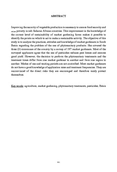 Evaluation des produits phytosanitaires et des doses utilisees en cultures maraîcheres