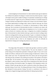 Étude énergétique d'un séchoir hybride solaire