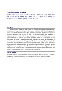 Organisation des enseignements en classe de français au Collège&Lycée