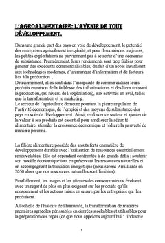L'agroalimentaire: l'avenir de tout developpement