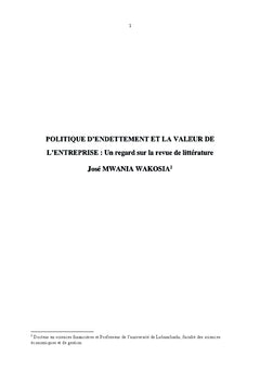 Politique d'endettement et la valeur de l'entreprise