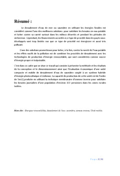 Conception d'une unite mobile de Dessalement de l'eau saumAtre