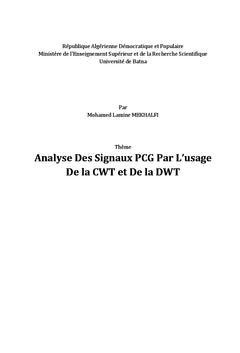 Analyse des signaux PCG par l'usage de la CWT et de la DWT