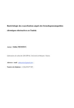 Bacteriologie des exacerbations aiguës des BPCO en Tunisie