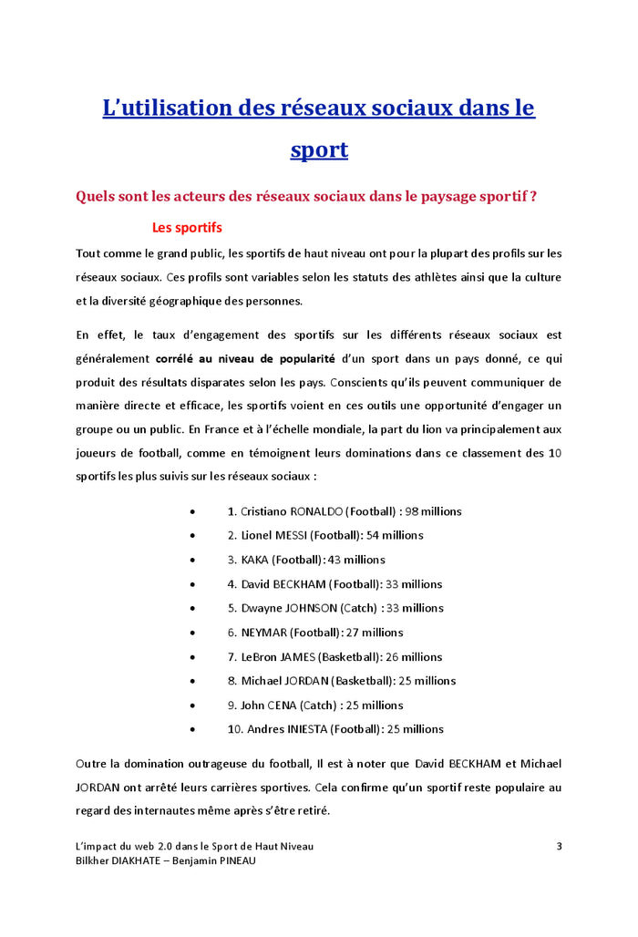 L'impact des reseaux sociaux chez les sportifs de haut niveau