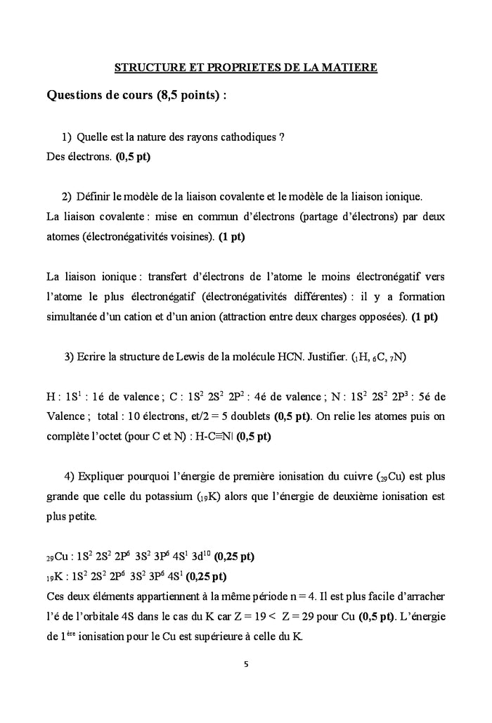 Structure et proprietes de la matiere - thermodynamique
