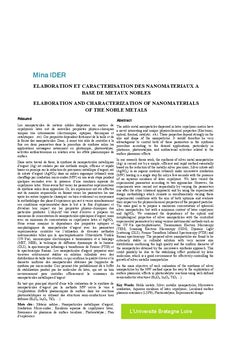 Élaboration et Caractérisation des Nanoparticules de Métaux Nobles