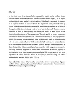 Élaboration et Caractérisation des Nanoparticules de Métaux Nobles