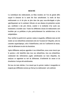 Evaluation des comprimés à base de la quinine