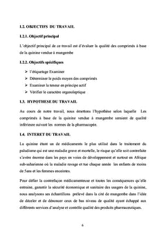 Evaluation des comprimés à base de la quinine