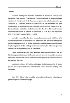 Activité antifongique des huiles essentielles des citrus Algérien