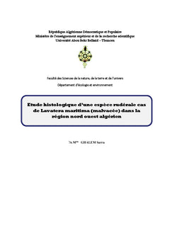 Etude histologique de Lavatera maritima dans le nord ouest d'Algérie
