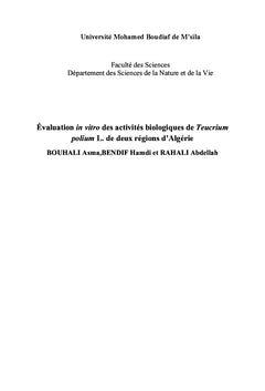 Évaluation in vitro des activités biologiques de Teucrium polium L.