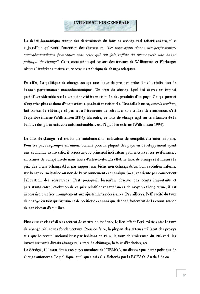 Analyse du taux de change d'équilibre