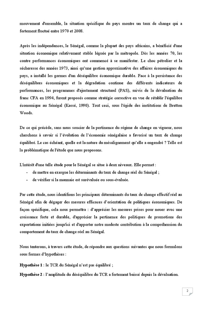 Analyse du taux de change d'équilibre