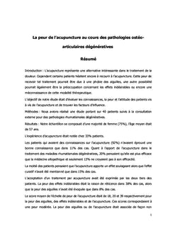 La peur de l'acupuncture au cours des pathologies ostéo-articulaires
