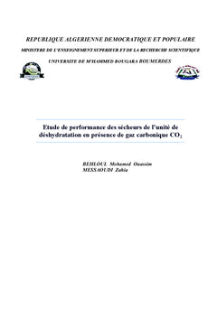 Etude de performance des secheurs de l'unite de deshydratation