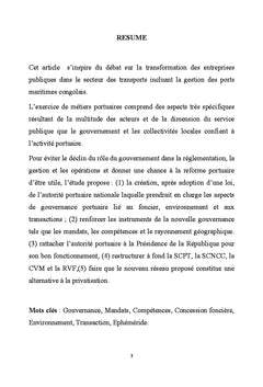 La Réforme du Secteur des Transports en RDC