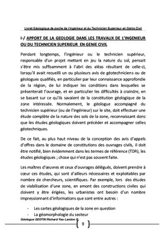 Livret géologique de l'ingénieur & technicien supérieur en génie civil