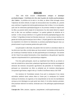 Manifestations oniriques et dynamique psychophysiologique