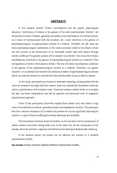 Manifestations oniriques et dynamique psychophysiologique