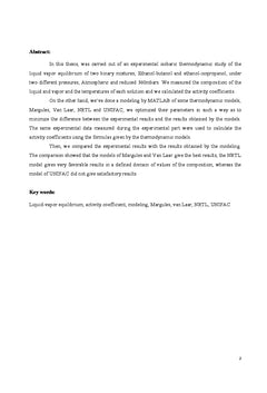 Etude experimentale et modelisation des equilibres liquide- vapeur