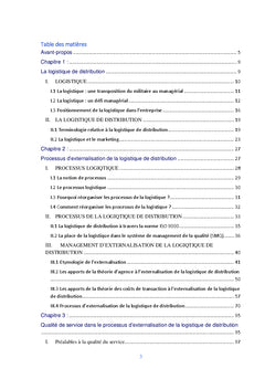 Management d'externalisation de la logistique de distribution