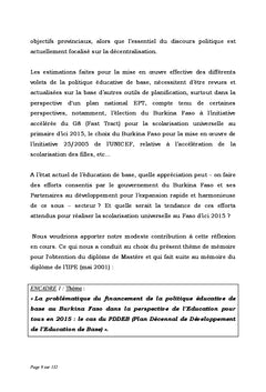 Planification et Gestion de l'Éducation: le financement