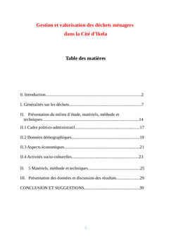 Gestion et valorisation des dechets menagers dans la Cite d'Ikela
