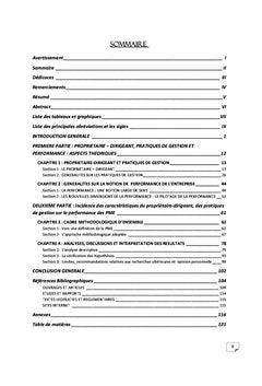 Profil de proprietaires dirigeants pratiques de gestion et performance