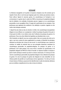 Profil de proprietaires dirigeants pratiques de gestion et performance