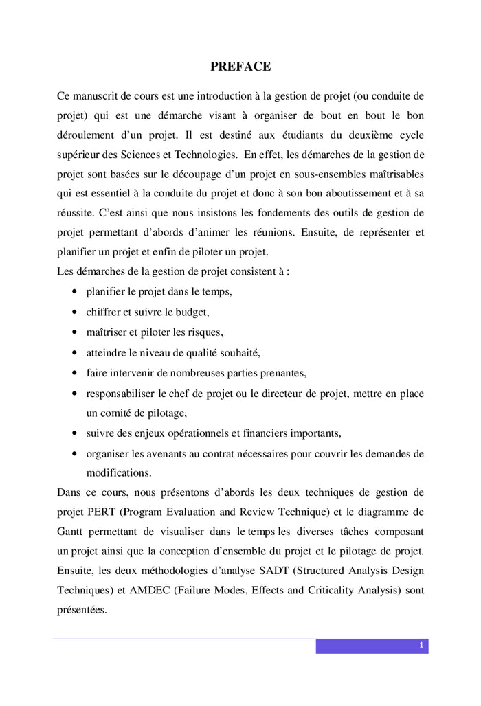 Methodologie de gestion de projet : cours et applications