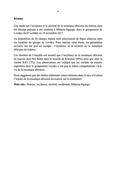 Incidence et la sévérité de la mosaïque africaine du manioc