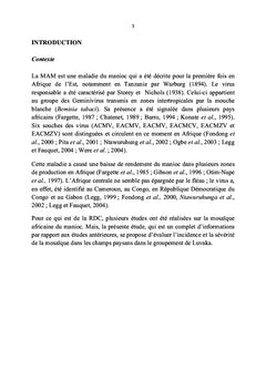 Incidence et la sévérité de la mosaïque africaine du manioc