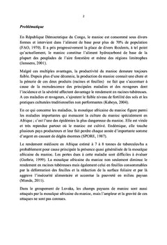 Incidence et la sévérité de la mosaïque africaine du manioc