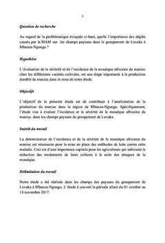Incidence et la sévérité de la mosaïque africaine du manioc