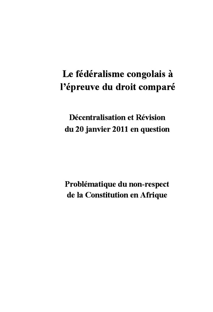 Le fédéralisme congolais à l'épreuve du droit comparé