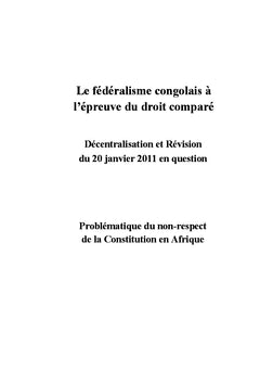 Le fédéralisme congolais à l'épreuve du droit comparé
