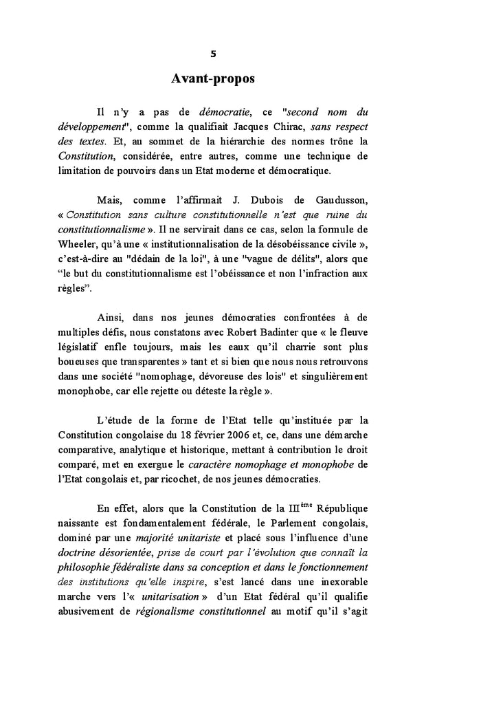 Le fédéralisme congolais à l'épreuve du droit comparé