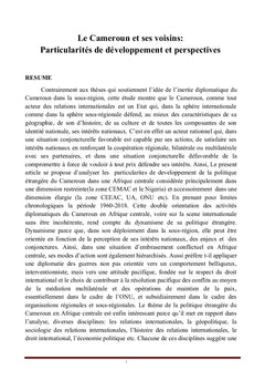 Le Cameroun et ses voisins: particularités de développement et perspectives