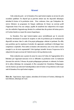 L'intégration de l'oeuvre littéraire au cycle secondaire