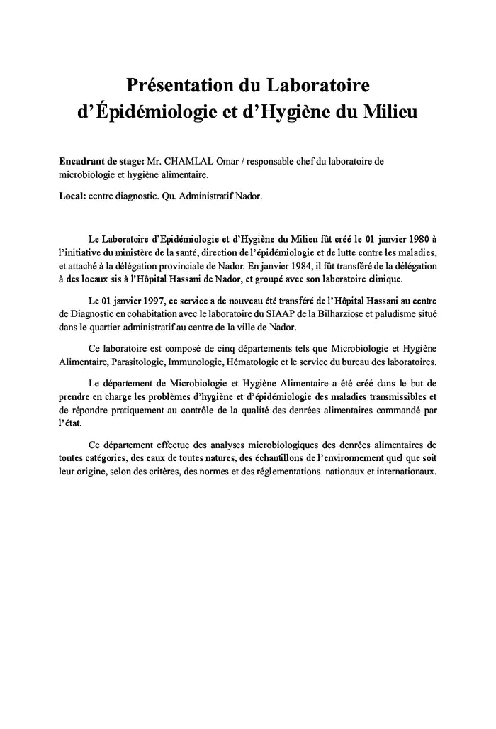Contrôle microbiologique des denrées alimentaires